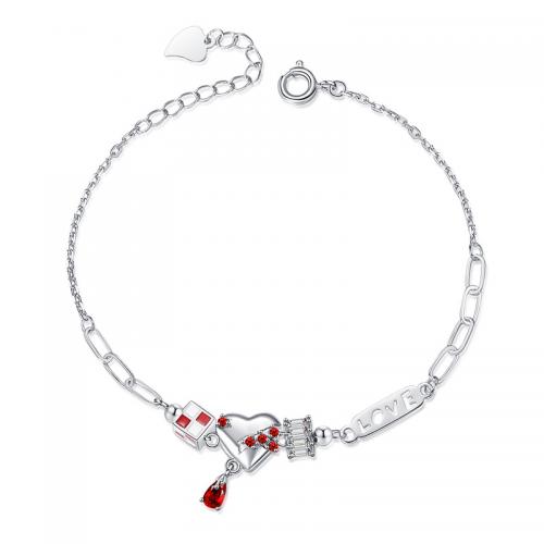 Bracelets en laiton, avec 1.18inch chaînes de rallonge, coeur, Placage, bijoux de mode & pour femme & avec strass, protéger l'environnement, sans nickel, plomb et cadmium, Longueur Environ 6.3 pouce, Vendu par PC