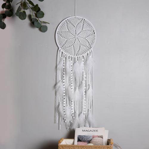 Mode Dreamcatcher, Feather, med Lace & Nylon & Jern, håndlavet, til hjemmet og kontoret, hvid, 900mm, Solgt af PC