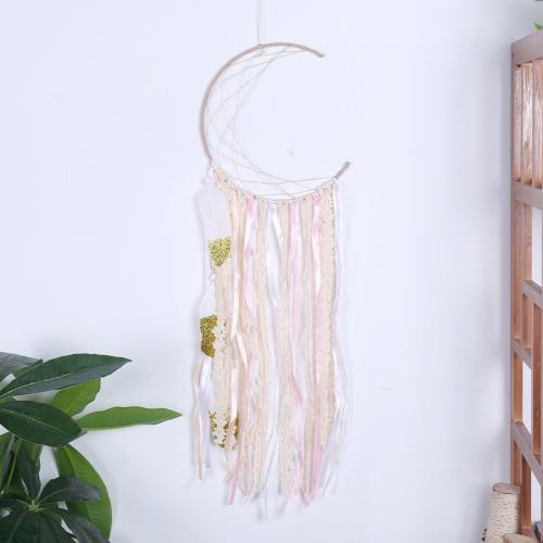 Fashion Dreamcatcher, Feder, mit Spitze & Nylon & Eisen, Mond, handgemacht, für Zuhause und Büro, gemischte Farben, 600mm, verkauft von PC