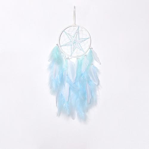 Mode Dreamcatcher, Veer, met Riet & Nylon & Ijzer, handgemaakt, voor thuis en op kantoor, blauw, 500mm, Verkocht door PC