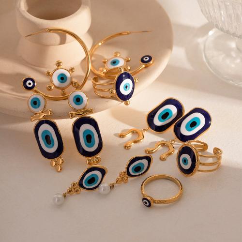 Evil Eye Schmuck-Set, Fingerring & Ohrring, 304 Edelstahl, Schale, plattiert, Modeschmuck & verschiedene Stile für Wahl, keine, verkauft von PC