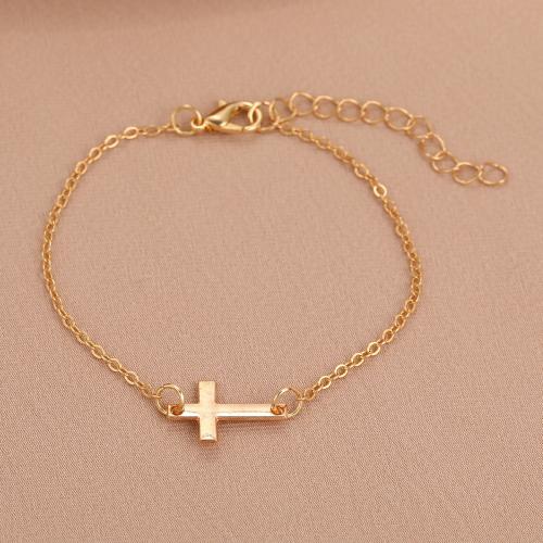 Sinc Alloy Bracelet, le 5cm slabhra extender, Cross, plátáilte, jewelry faisin & do bhean, óir, nicil, luaidhe & caidmiam saor in aisce, Fad Thart 17.7 cm, Díolta De réir PC