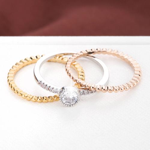 Mode Messing Ring Set, plattiert, drei Stücke & verschiedene Größen vorhanden & Micro pave Zirkonia & für Frau, keine, frei von Nickel, Blei & Kadmium, verkauft von setzen