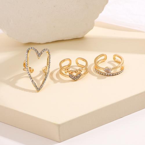 Zinc Alloy Ring Set with Glass Rhinestone three pieces & fashion jewelry & for woman nickel lead & cadmium free Sold By Set