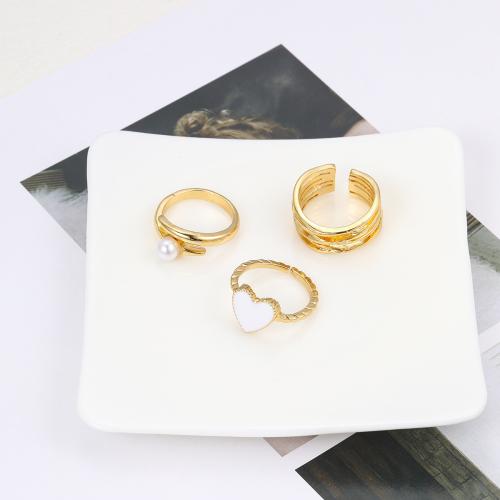 Zinklegering Ring Set, Zinc Alloy, met Plastic Pearl, drie stuks & mode sieraden & voor vrouw & glazuur, gouden, nikkel, lood en cadmium vrij, Verkocht door Stel