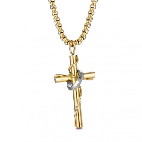 Stainless Steel Jewelry Necklace 304 Stainless Steel Cross polished Unisex Length Approx 50 cm Sold By PC