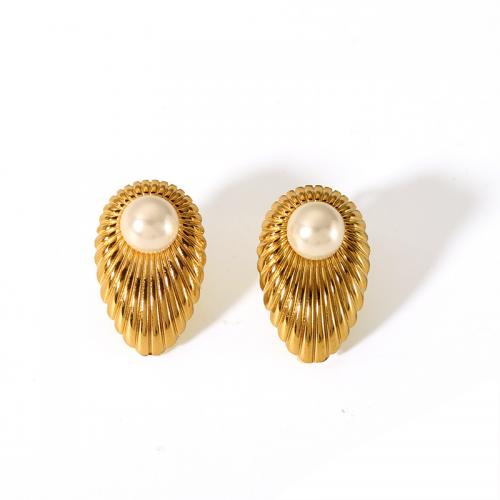 Roestvrij staal Stud Earrings, 304 roestvrij staal, met Plastic Pearl, mode sieraden & voor vrouw, meer kleuren voor de keuze, 24x14mm, Verkocht door pair