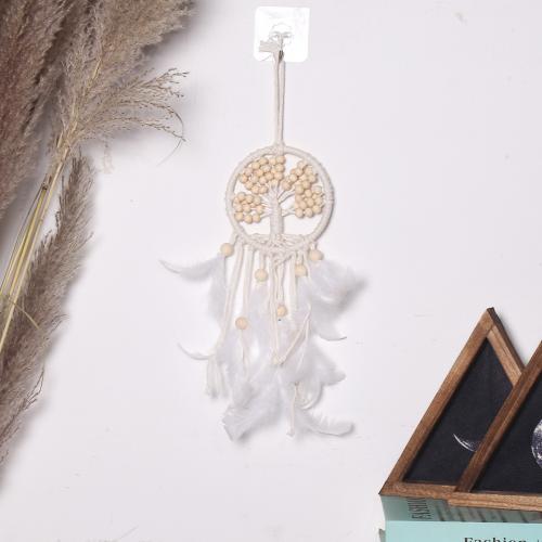 Mode Dreamcatcher, plume, avec Fil de coton & fer, fait à la main, pour la maison et le bureau, blanc, 320mm, Vendu par PC