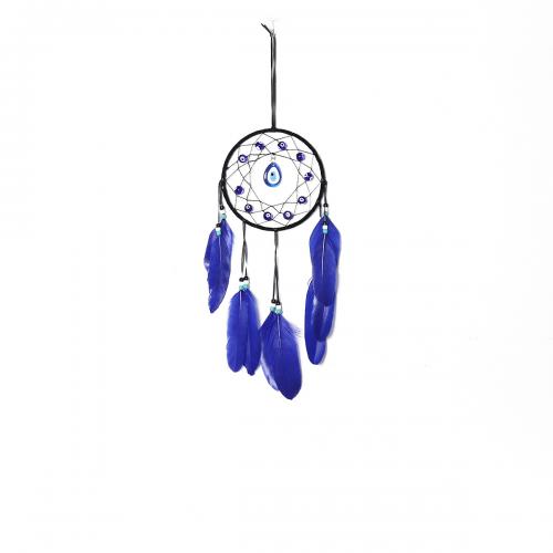 Fashion Dream Catcher Feather with Rattan & Nylon & Iron handmade for home and office & evil eye pattern blue 500mm Sold By PC