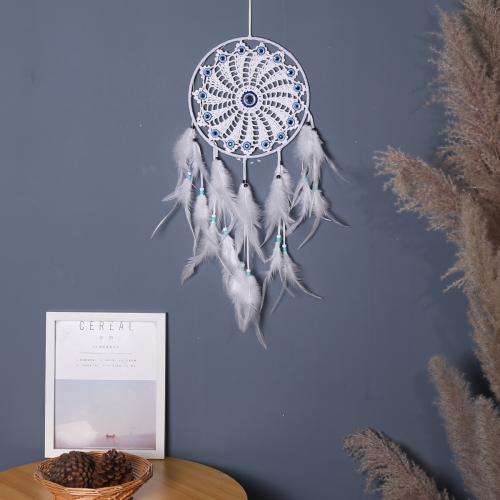 Mode Dreamcatcher, Feather, med Cane & Nylon & Jern, håndlavet, til hjemmet og kontoret & onde øje mønster, hvid, 580mm, Solgt af PC