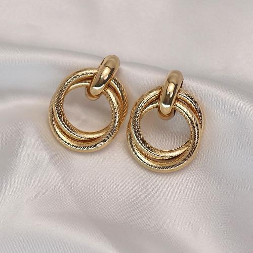 Boucles d'oreilles fer, Rond, bijoux de mode, doré, 25x34mm, Vendu par paire