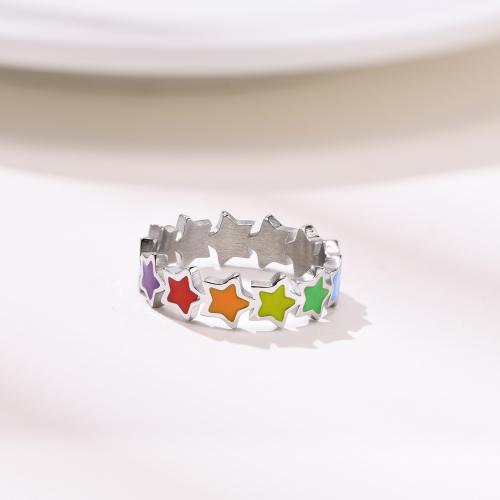 Emaille Rostfreier Edelstahl Fingerring, 304 Edelstahl, Stern, poliert, Modeschmuck & verschiedene Größen vorhanden & für Frau, originale Farbe, frei von Nickel, Blei & Kadmium, Wide:5.5mm, verkauft von PC