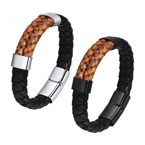 Bracelet cordon en cuir, avec Acier inoxydable 304, poli, bijoux de mode & pour homme, plus de couleurs à choisir, protéger l'environnement, sans nickel, plomb et cadmium, Longueur Environ 21 cm, Vendu par PC