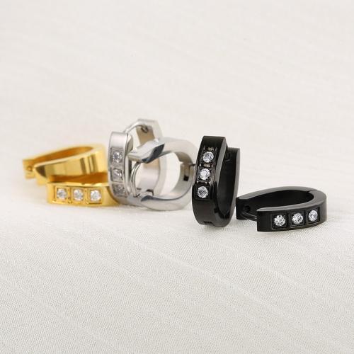 Stainless Steel Lever Terug Earring, 304 roestvrij staal, plated, mode sieraden & voor vrouw & met strass, meer kleuren voor de keuze, nikkel, lood en cadmium vrij, 15x13x4mm, Verkocht door pair