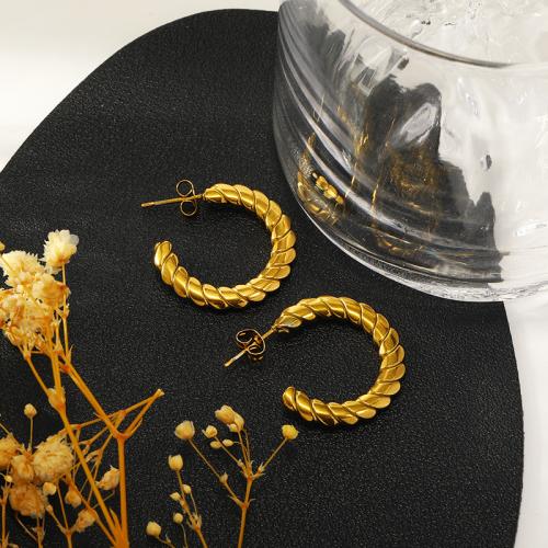 Titanium Steel  Earring Vacuum Ion Plating for woman golden Sold By Pair