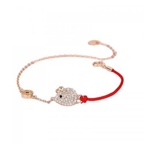 Plata de ley 925 Pulsera, con cordón poliéster, con 1.2inch extender cadena, Ratón, chapado, para mujer & con diamantes de imitación, más colores para la opción, longitud aproximado 6.3 Inch, Vendido por UD