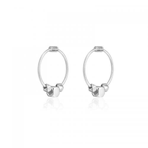 925 Sterling Silver Huggie Hoop Drop Earring Geometrical Pattern for woman & hollow silver color 14.50mm Sold By Pair