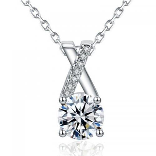 925 sterling zilver Halsketting, met 2inch extender keten, geplatineerd, mode sieraden & micro pave zirconia & voor vrouw, Lengte Ca 15.7 inch, Verkocht door PC