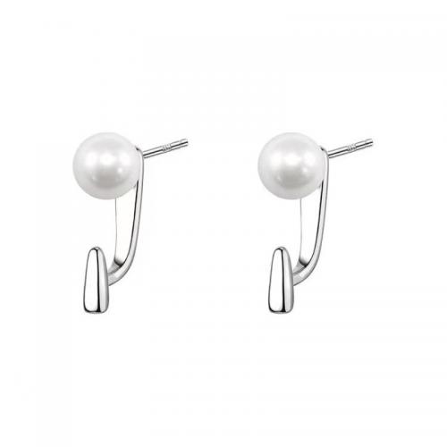 925 sterling zilver Cartoon Split Earring, met Plastic Pearl, Ronde, geplatineerd, mode sieraden & voor vrouw, 6x17.50mm, Verkocht door pair