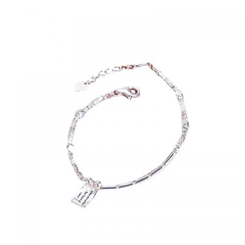 Plata de ley 925 Pulsera, con 2inch extender cadena, Patrón Geométrico, Joyería & con el patrón de la letra & para mujer, plateado, longitud aproximado 6.3 Inch, Vendido por UD