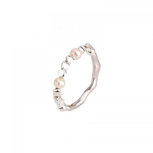 925 sterling zilver Finger Ring, met Plastic Pearl, mode sieraden & elastische & voor vrouw, zilver, Maat:5, Verkocht door PC