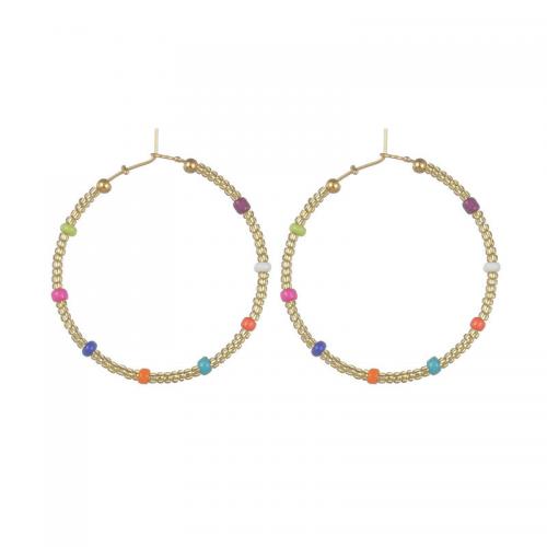 Mens acier inoxydable Hoop boucles d'oreilles, Acier inoxydable 304, avec Seedbead, bijoux de mode & pour femme, doré, 40mm, Vendu par paire