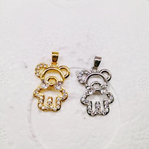 Brass Jewelry Pendants Bear plated DIY & micro pave rhinestone & hollow nickel lead & cadmium free Sold By PC