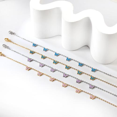 Roestvrijstalen Anklet, 304 roestvrij staal, verschillende stijlen voor de keuze & voor vrouw & glazuur, meer kleuren voor de keuze, Per verkocht Ca 7.87 inch Strand