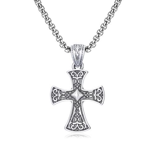 Maglia collana, stannum, with Titantium acciaio, with 1.97inch extender chain, Croce, lucido, gioielli di moda & unisex, Lunghezza Appross. 23.62 pollice, Venduto da PC