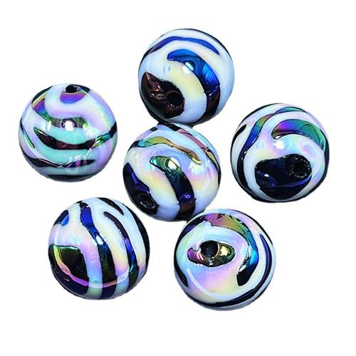 Perles  acrylique plaqué , Rond, Placage UV, DIY, blanc et noir, 15.68mm, Trou:Environ 1.5mm, Environ 100PC/sac, Vendu par sac