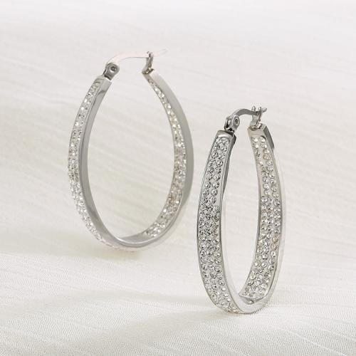 Mens Stainless Steel Hoop orecchino, 304 acciaio inox, placcato, gioielli di moda & per la donna & con strass, argento, assenza di nichel,piombo&cadmio, 36x26x6mm, Venduto da coppia