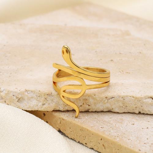 Anillo de dedo de Titantium Acero, Partículas de acero, Serpiente, chapado, diverso tamaño para la opción & para mujer & hueco, dorado, libre de níquel, plomo & cadmio, width:25mm, Vendido por UD