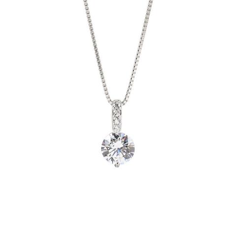 925 Sterling Sølv Halskæde, med 2inch extender kæde, Runde, platineret, boks kæde & Micro Pave cubic zirconia & for kvinde, Længde Ca. 15.7 inch, Solgt af PC