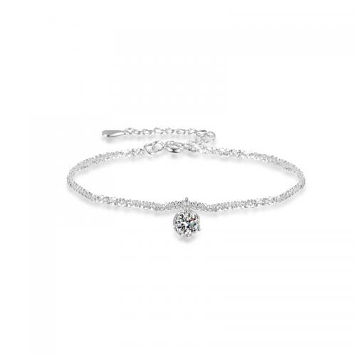 Plata de ley 925 Pulsera, con 1.2inch extender cadena, Esférico, Joyería & para mujer & con diamantes de imitación, más colores para la opción, longitud aproximado 6.3 Inch, Vendido por UD