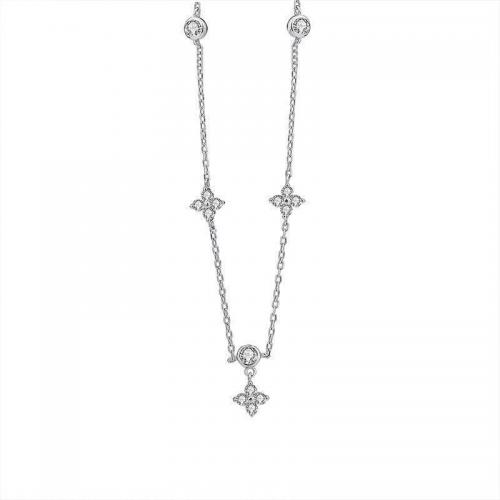 925 argento sterlina collana, with 2inch extender chain, trifoglio quattro petali, placcato platino, Micro spianare cubic zirconia & per la donna, Lunghezza Appross. 15.7 pollice, Venduto da PC