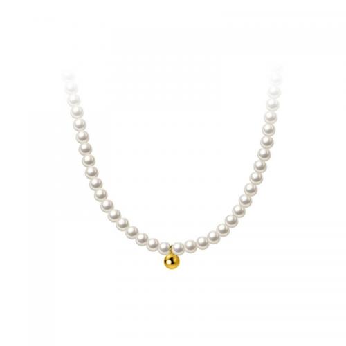 Plata de ley 925 collar, con Shell Pearl, con 2inch extender cadena, Esférico, 18K chapado en oro, cadena de la bola & para mujer, longitud aproximado 15.7 Inch, Vendido por UD