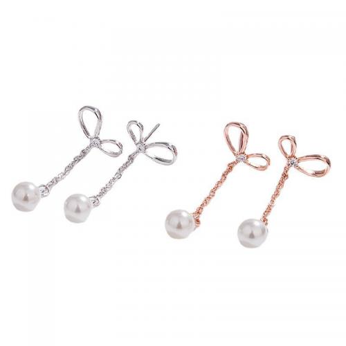 925 Sterling Sølv Drop Earring, Bowknot, forgyldt, for kvinde & med rhinestone, flere farver til valg, 30mm, Solgt af par