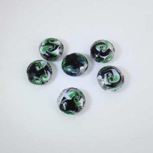 Spacer Koraliki Biżuteria, Lampwork, Płaskie koło, DIY, zielony, 20.10x19.80x10.80mm, około 100komputery/torba, sprzedane przez torba