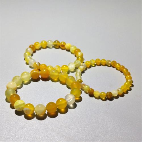 Joyería pulsera de ágata, Ágata de encaje, Esférico, unisexo & diverso tamaño para la opción, amarillo, longitud aproximado 18 cm, Vendido por UD