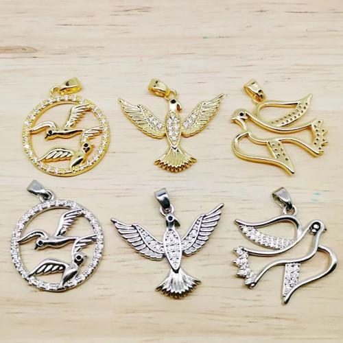 Cubic Zirconia Micro Pave Brass Pendant Bird plated DIY & micro pave cubic zirconia & hollow nickel lead & cadmium free Sold By PC