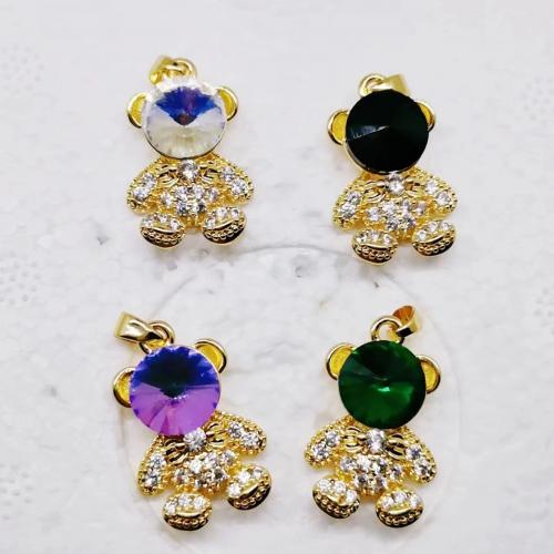 Cubic Zirconia Micro Pave Brass Pendant Bear gold color plated DIY & micro pave cubic zirconia nickel lead & cadmium free Sold By PC