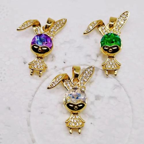 Cubic Zirconia Micro Pave Brass Pendant Rabbit gold color plated DIY & micro pave cubic zirconia nickel lead & cadmium free Sold By PC