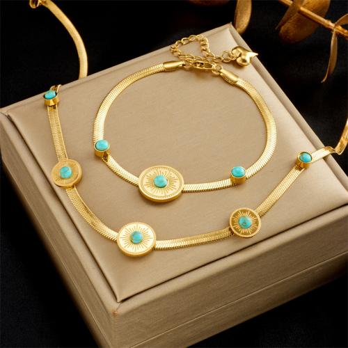 Sets de Joyas, Partículas de acero, con turquesa, 18K chapado en oro, Joyería & diferentes estilos para la opción & para mujer, dorado, Vendido por UD