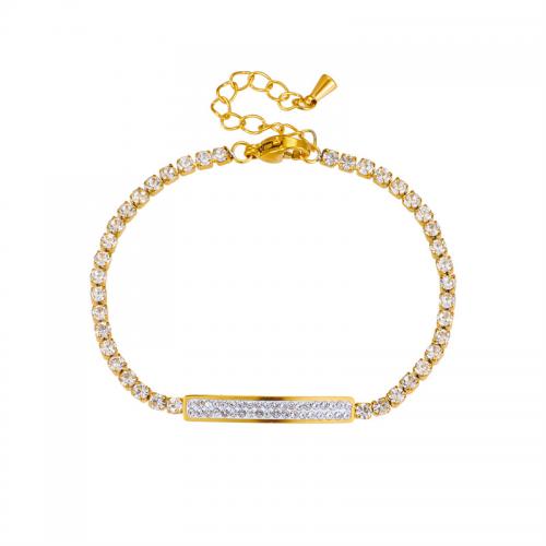 Pulseira de aço titânio, Partículas de aço, with 1.57inch extender chain, joias de moda & para mulher & com strass, dourado, vendido para Aprox 5.9 inchaltura Strand