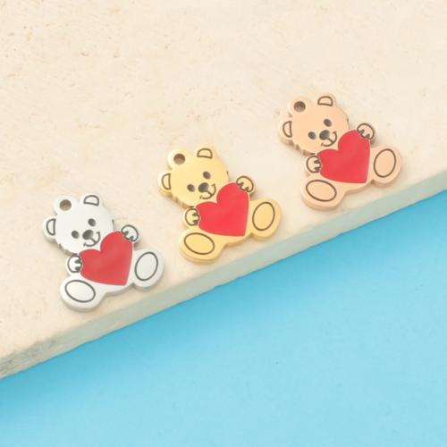 Stainless Steel Animal Pendants 304 Stainless Steel Bear plated DIY & enamel Sold By PC