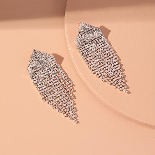 Boucles d'oreilles en alliage de zinc, Placage, bijoux de mode & avec strass, doré, protéger l'environnement, sans nickel, plomb et cadmium, 26x78mm, Vendu par paire