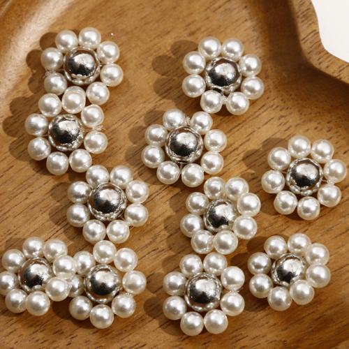 Haaraccessoires DIY bevindingen, Plastic Pearl, met Ijzer, Bloem, wit, 20x20mm, Verkocht door PC