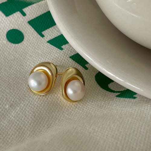 925 sterline d'argento orecchini a borchia, with perla d'acquadolce coltivata naturalmente, placcato, Stile coreano & per la donna, nessuno, 10x12mm, Venduto da coppia