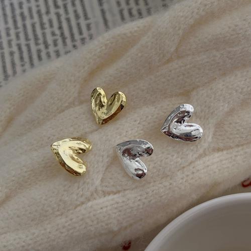 925 Sterling Sølv Stud Earring, Heart, forgyldt, Koreansk stil & for kvinde, flere farver til valg, 15mm, Solgt af par