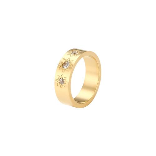 Zirkonia Edelstahl-Finger- Ring, 304 Edelstahl, 18K vergoldet, Modeschmuck & verschiedene Größen vorhanden & Micro pave Zirkonia & für Frau, goldfarben, verkauft von PC